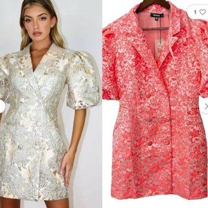 MISSGUIDED neon pink blazer dress puff sleeves